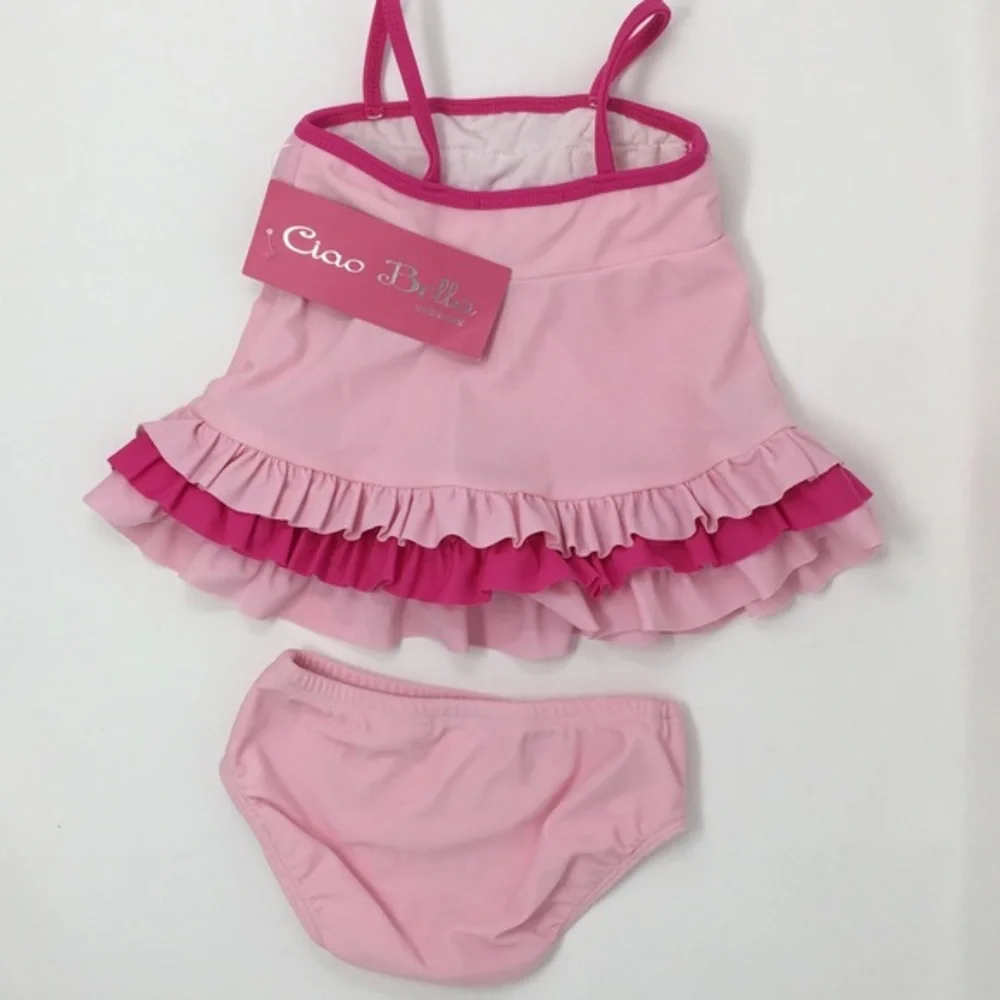 Isobella & Chloe Girls Pink Ruffle 2 Piece Tankini